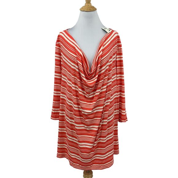 Lane Bryant Shirt Womens Plus 26/28 Pink Red Draped Neck Striped Dolman Sleeve - Picture 1 of 13